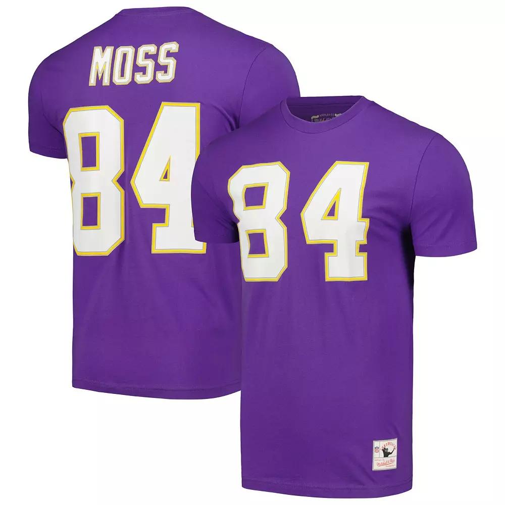 Men's Mitchell & Ness Randy Moss Purple Minnesota Vikings 40th Anniversary Retired Player Name & Number T-Shirt, Size: XL Product Image