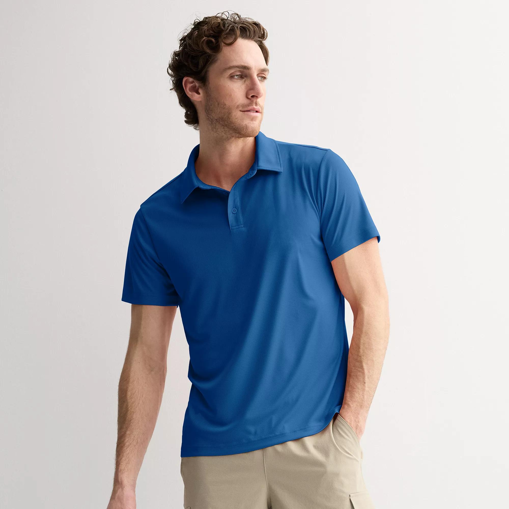 Men's Tek Gear® Dry-Tek Polo Shirt, Size: Small, Blue Lagoon Grid Product Image