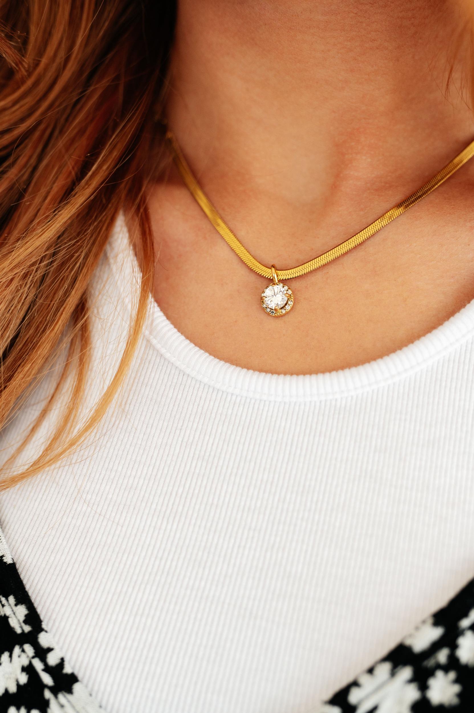 Here to Shine Gold Plated Necklace in White Product Image