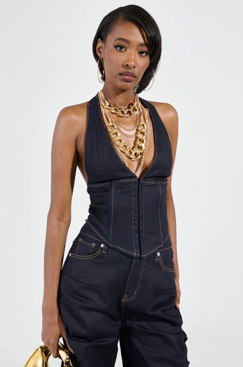 NEVER CHANGE UP WAX EFFECT JEAN TOP Product Image