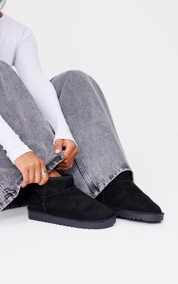 Black Faux Suede Round Toe Rigged Sole Ankle Boots Product Image