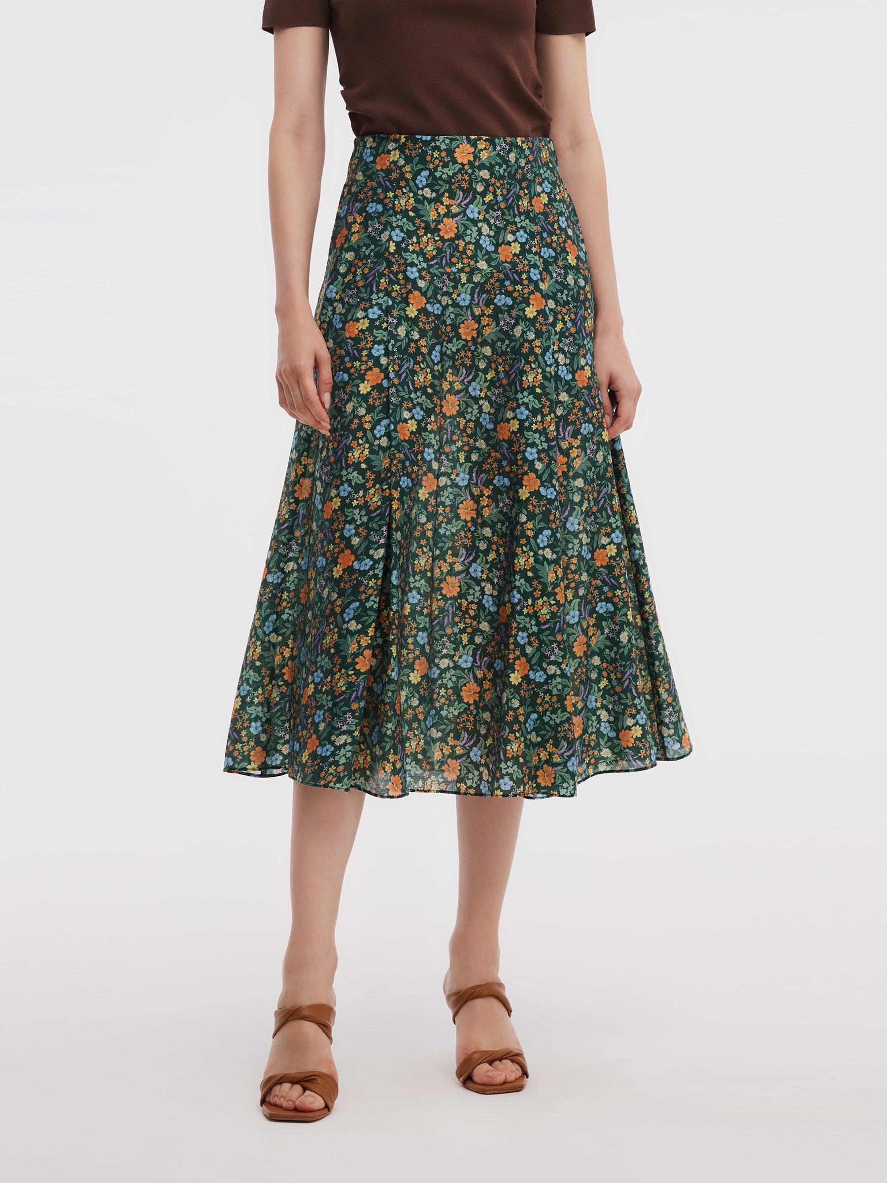 Tencel Blend Floral Print Women A-Line Skirt Product Image