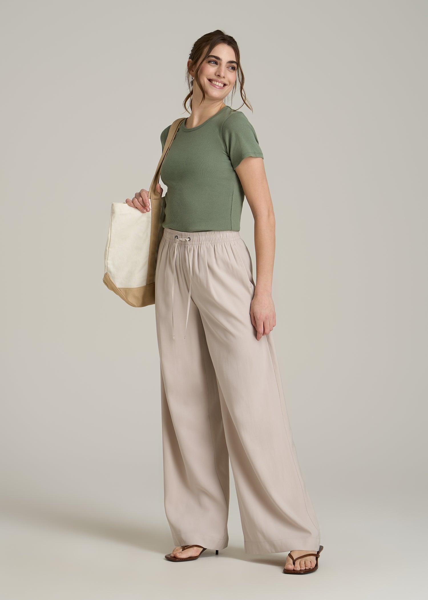 Short Sleeve Crew Neck Ribbed T-Shirt for Tall Women in Dark Seagrass Product Image