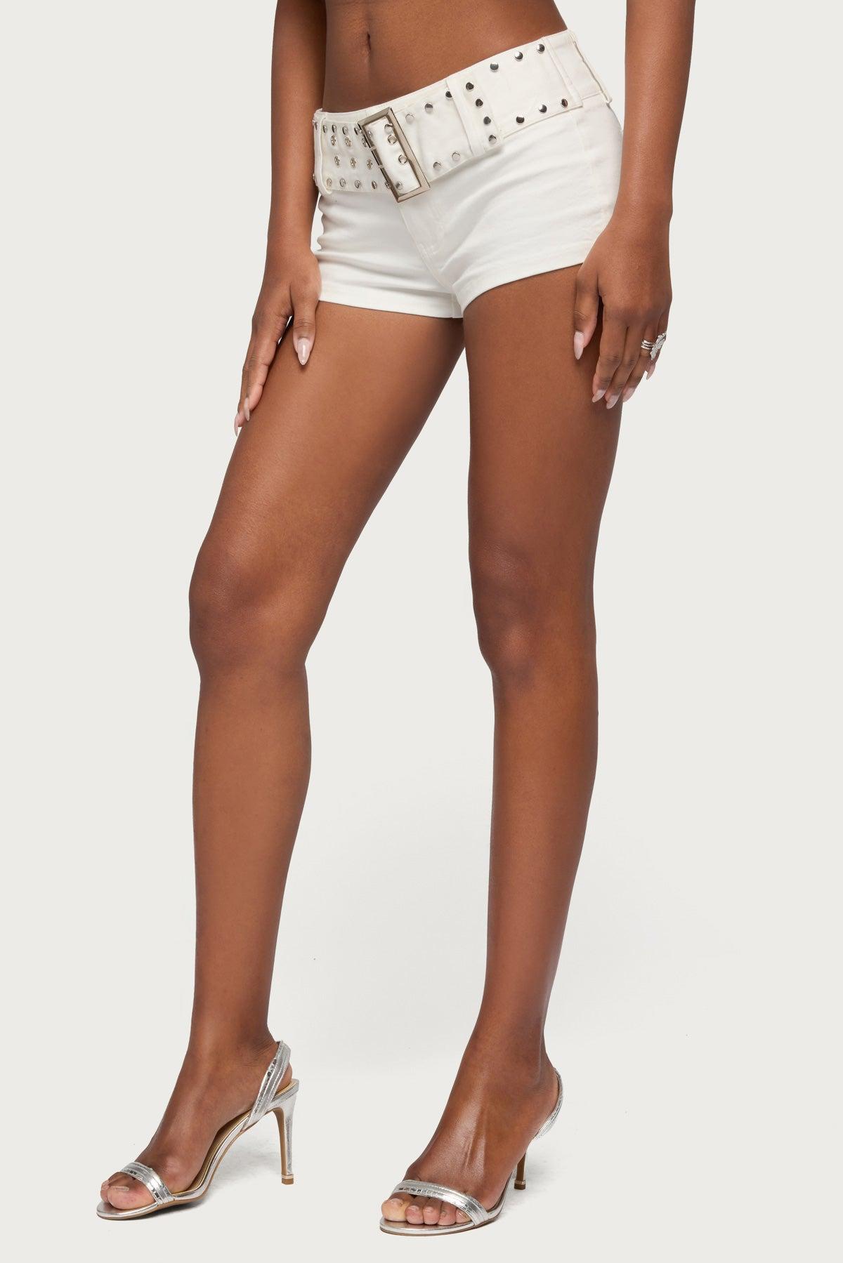 Studded Belt Denim Micro Shorts Product Image