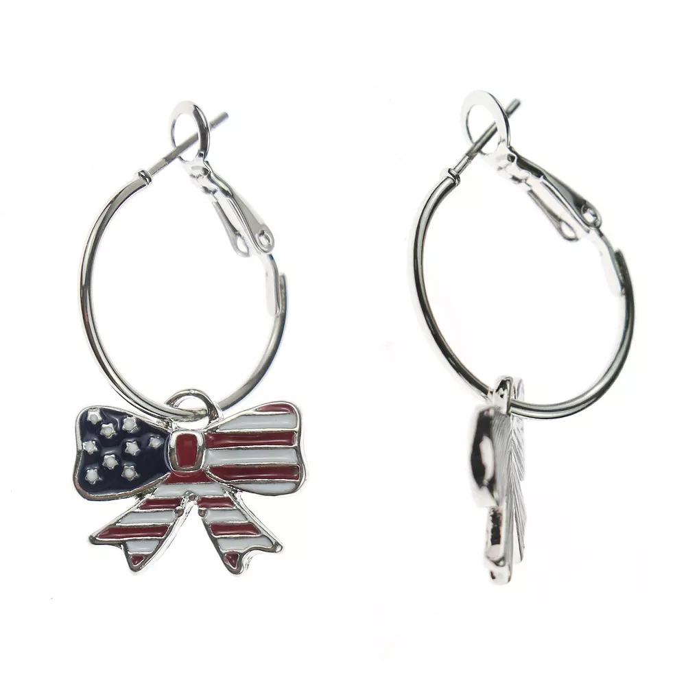 Celebrate Together™ Silver Tone Americana Bow Hoop Earrings, Women's, Multi Product Image
