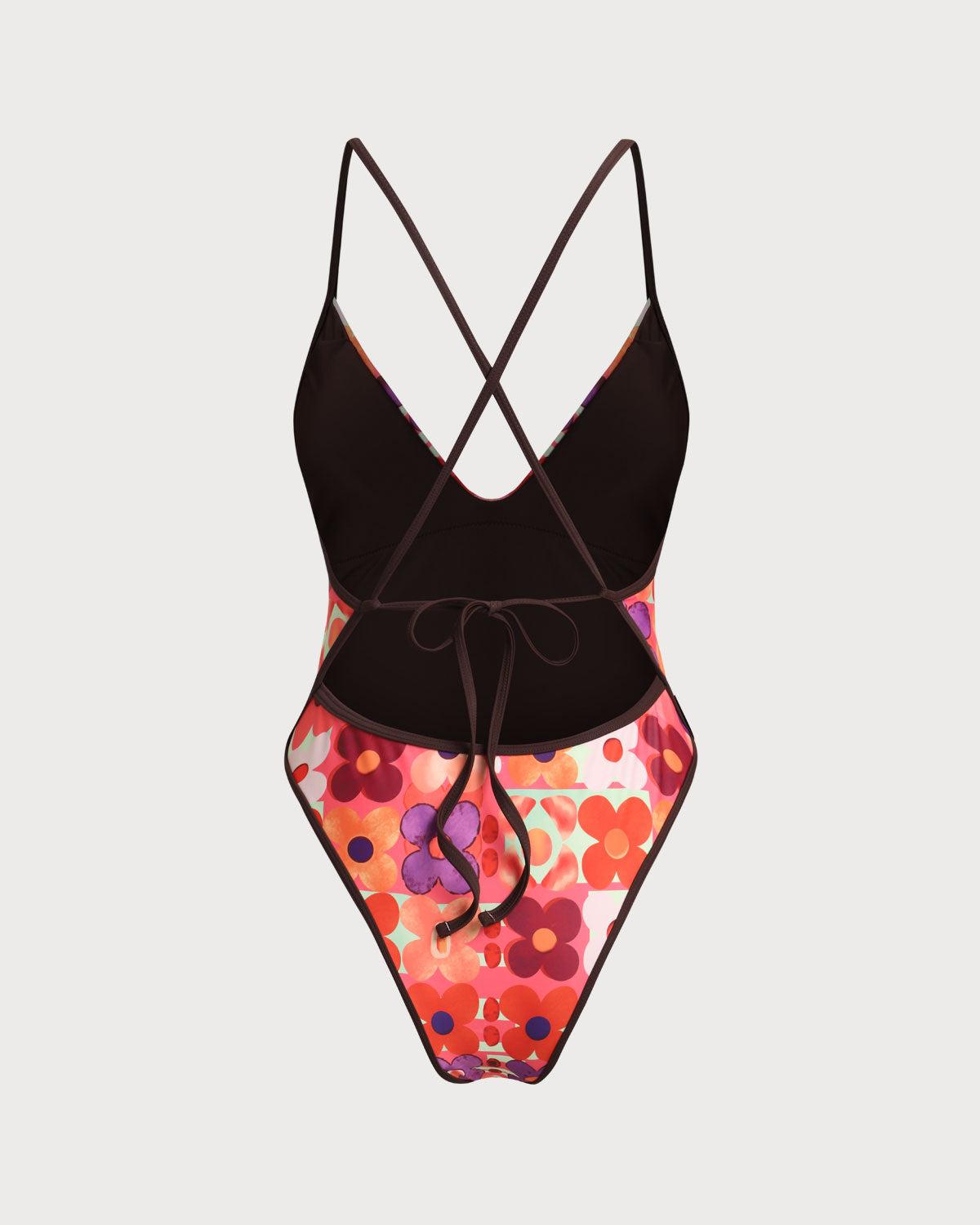 Red Floral One-Piece Swimsuit Product Image