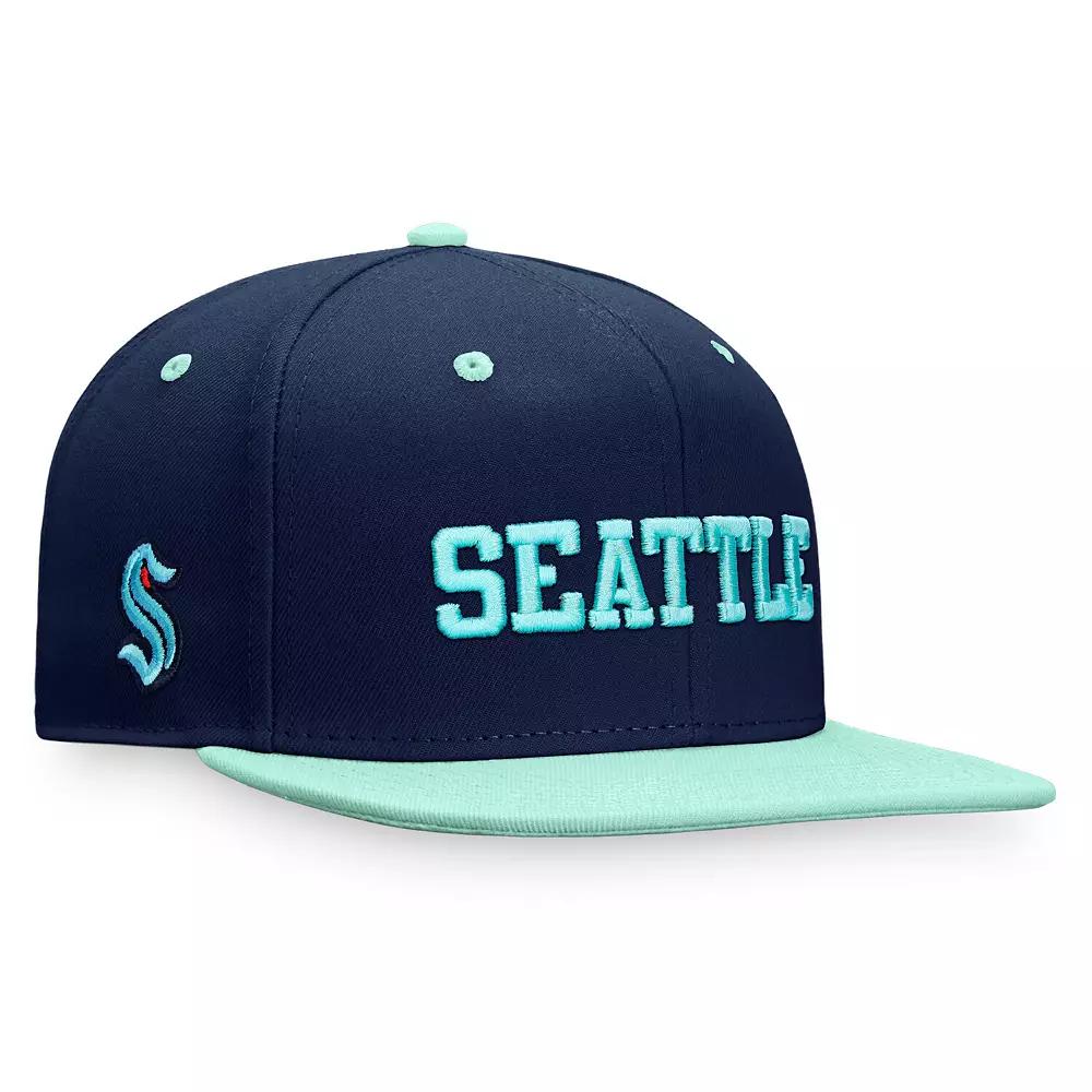 Men's Fanatics Branded Deep Sea Blue/Light Blue Seattle Kraken Heritage City Two-Tone Snapback Hat, Krk Blue Product Image