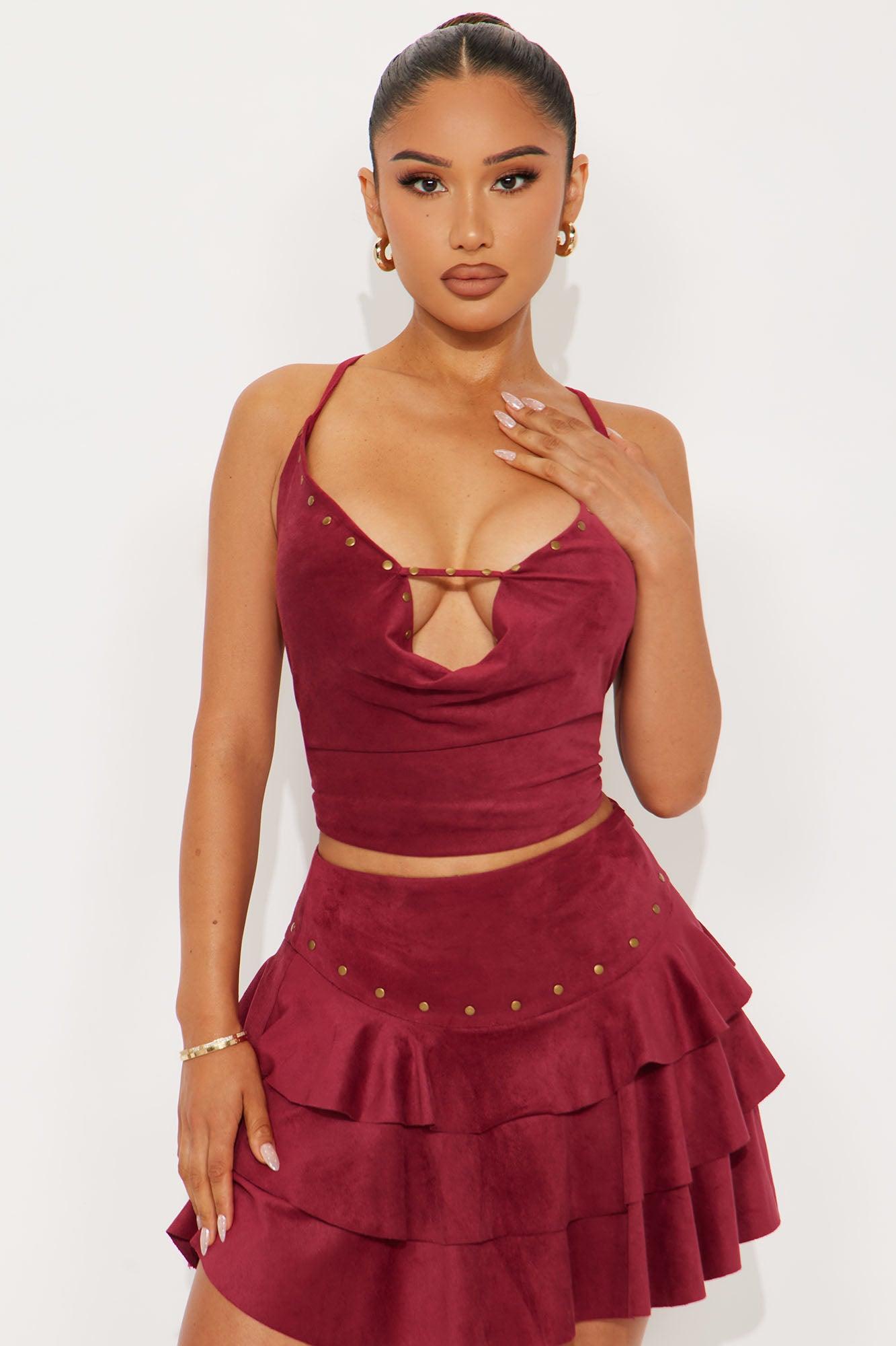 Miranda Faux Suede Mini Skirt Set - Burgundy Female Product Image