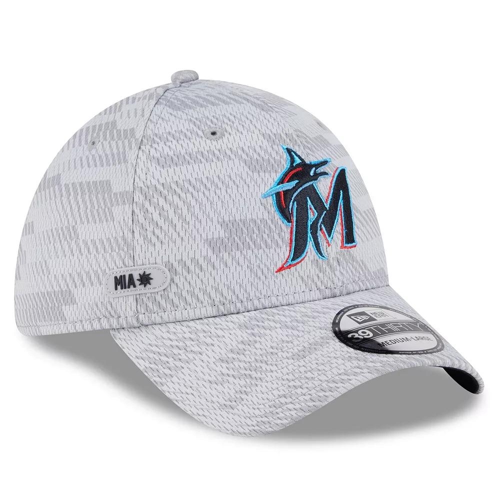 Men's New Era Gray Miami Marlins 2025 MLB Clubhouse 39THIRTY Flex Hat,  Product Image