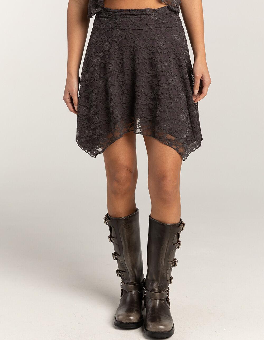FULL TILT Lace Asymmetrical Hem Womens Mini Skirt - GRAY Product Image