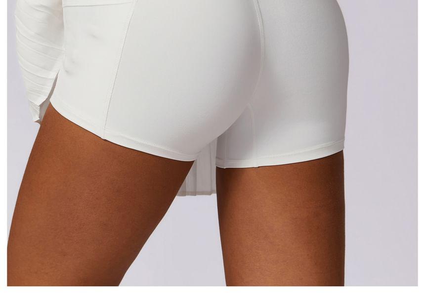 High Waist Plain Asymmetrical Accordion Pleated Skort Product Image