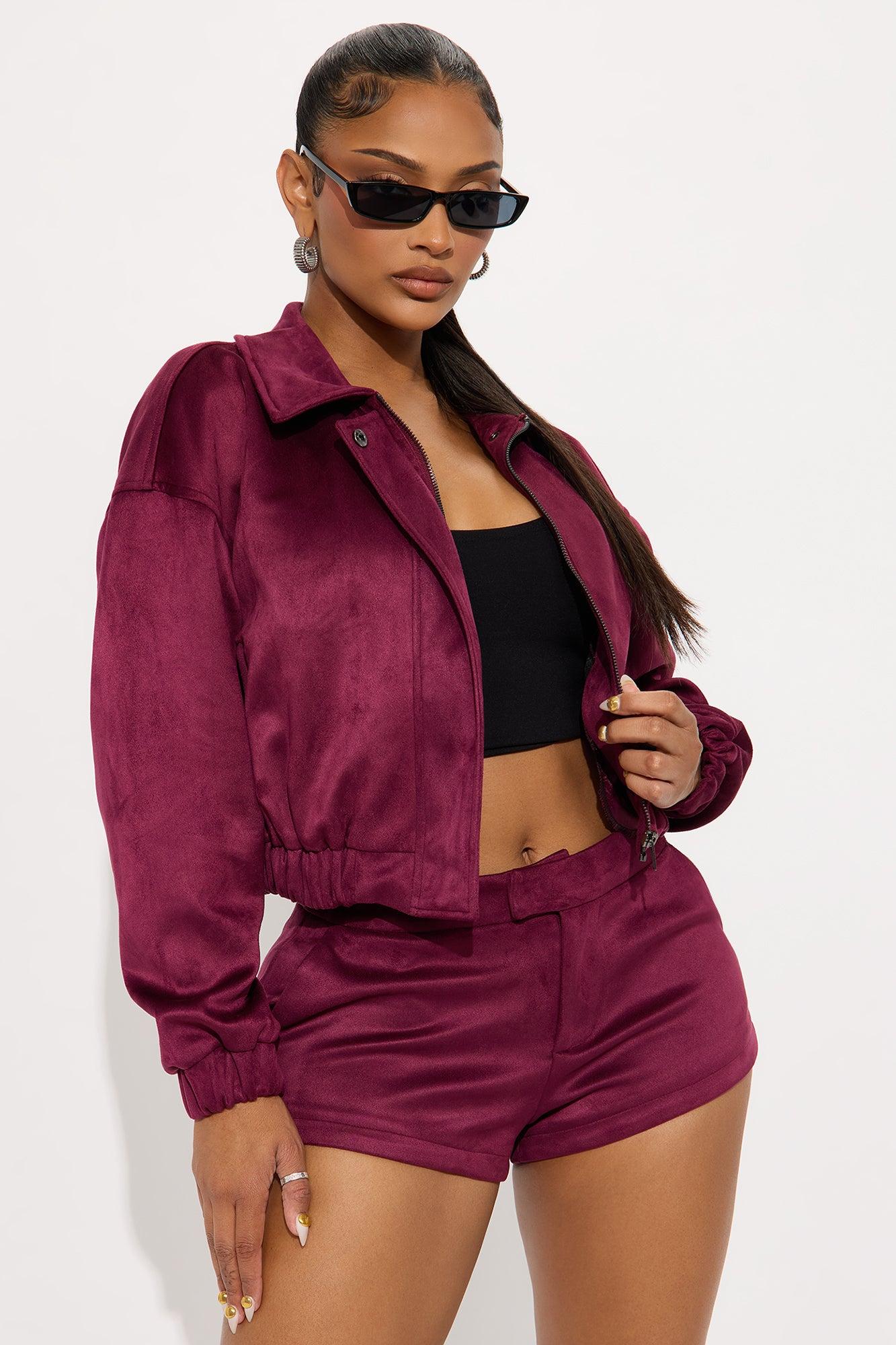 Amina Faux Suede Bomber Jacket - Wine Female Product Image