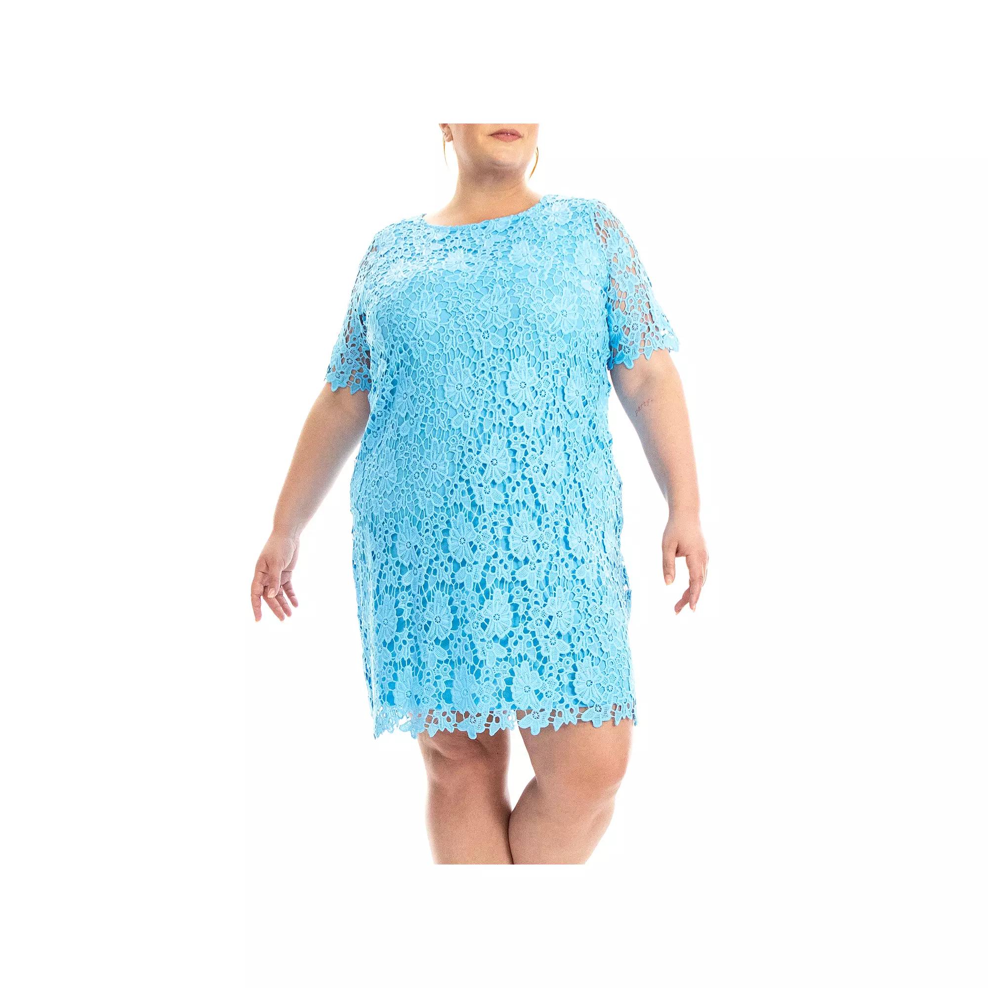 Plus Size Nina Leonard Lace Sheath Dress, Women's, Size: 2XL, Carolina Blue Product Image