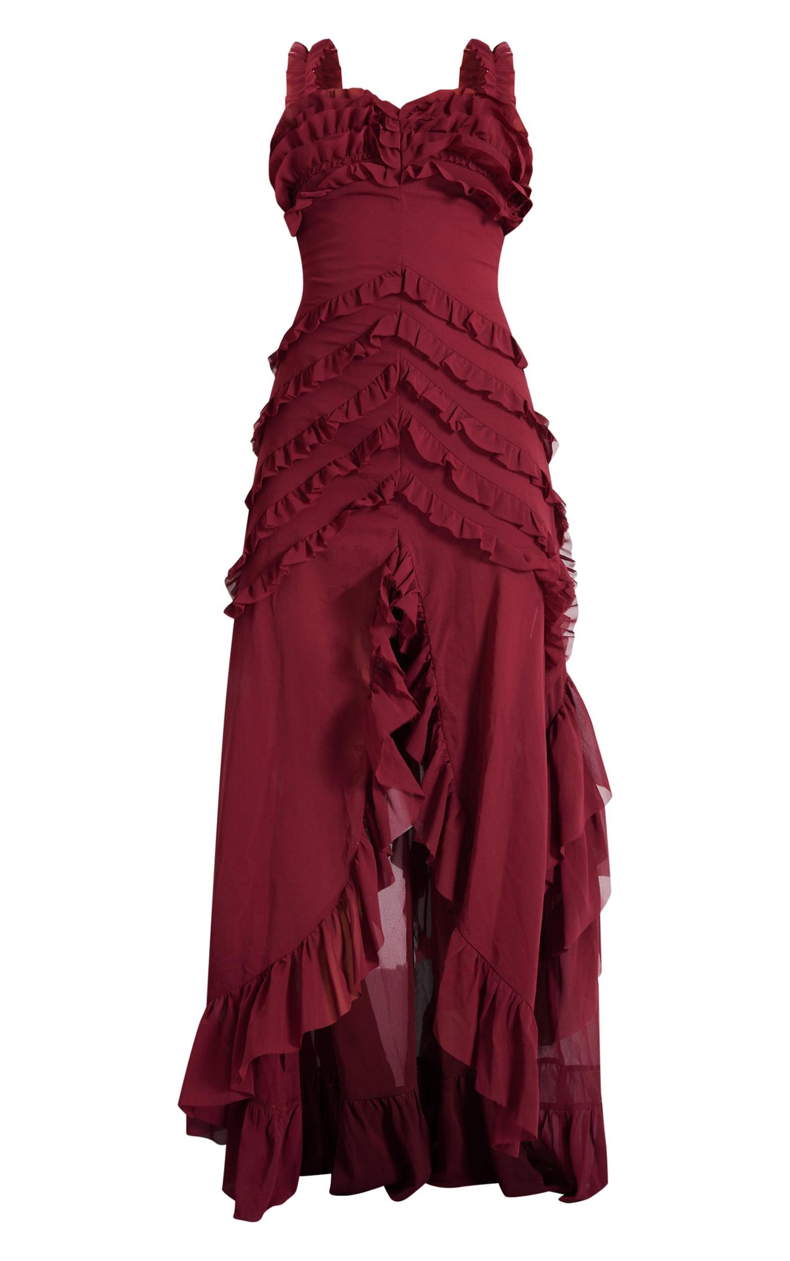 Wine Tiered Frill Detail Maxi Dress Product Image