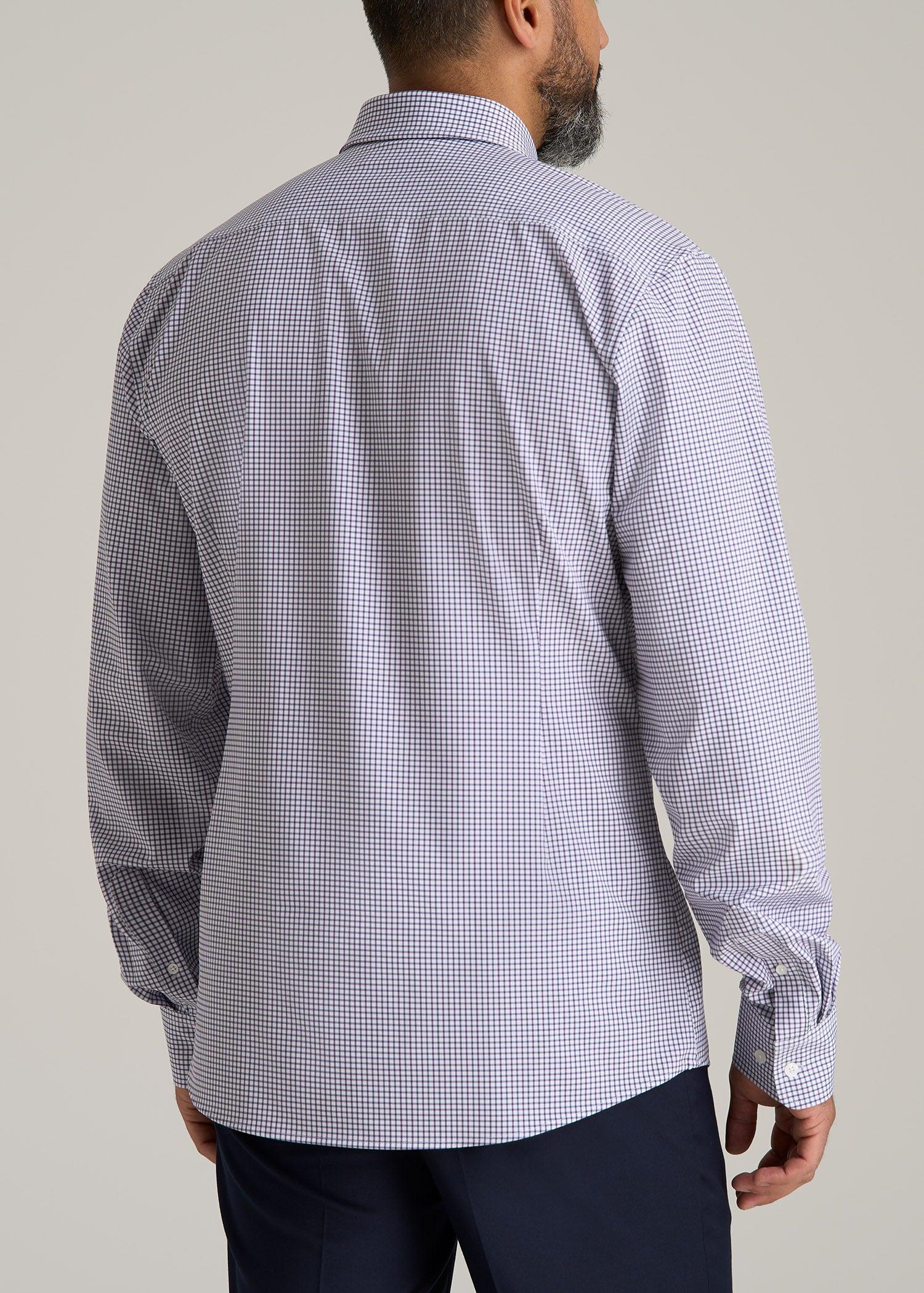 Traveler Stretch Dress Shirt for Tall Men in Plum and Black Grid Male Product Image