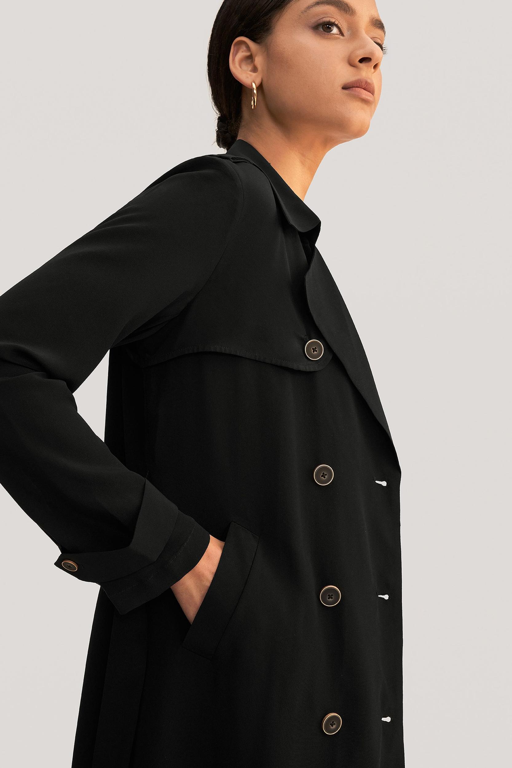 Classic Double-Breasted Silk Trench Coat Product Image