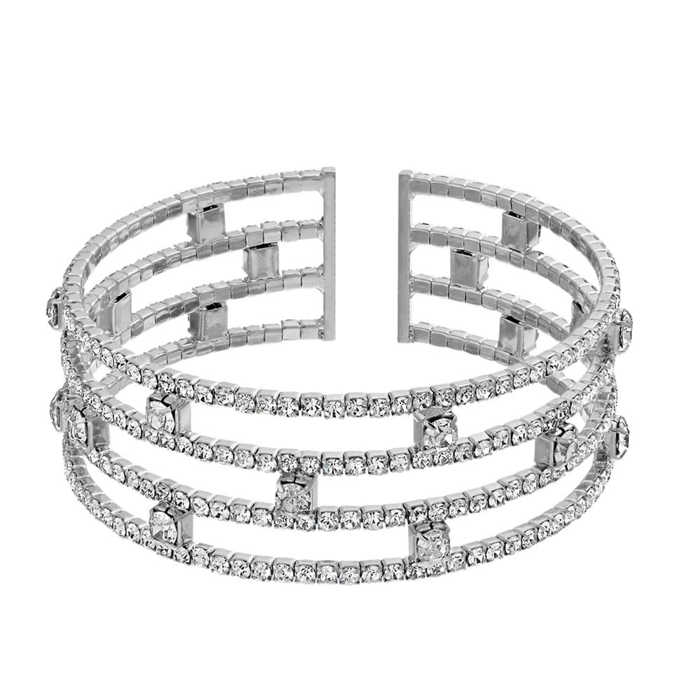 Vieste Four Row Nickel Free Crystal Cuff Bracelet, Women's, Silver Tone Product Image