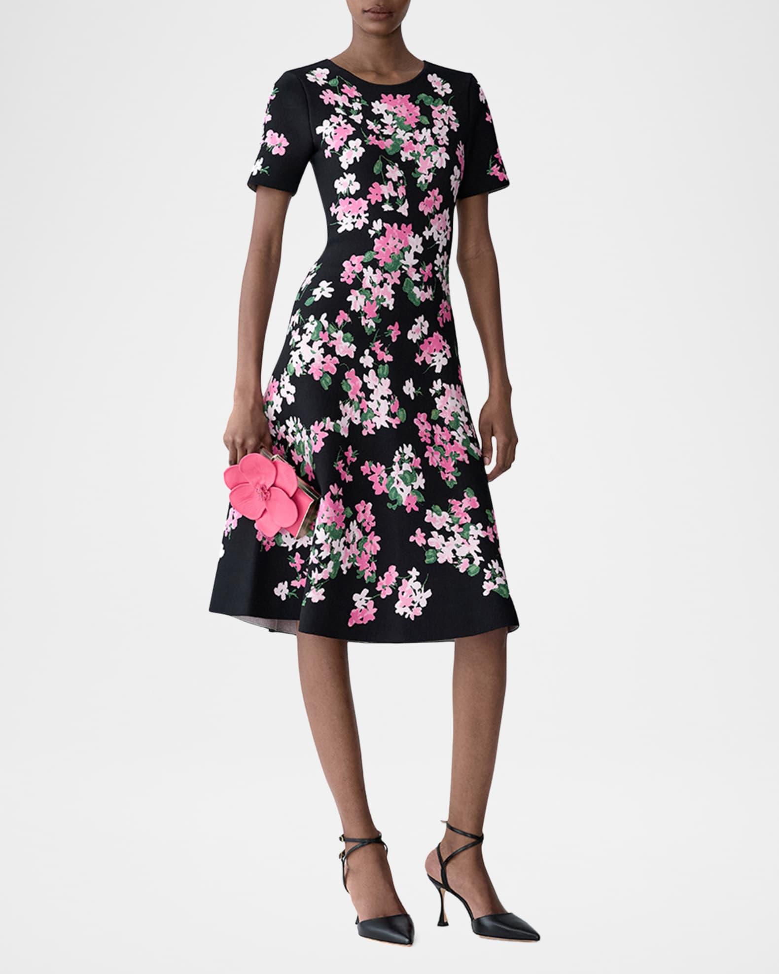 Floral Short-Sleeve Fit-And-Flare Dress Product Image