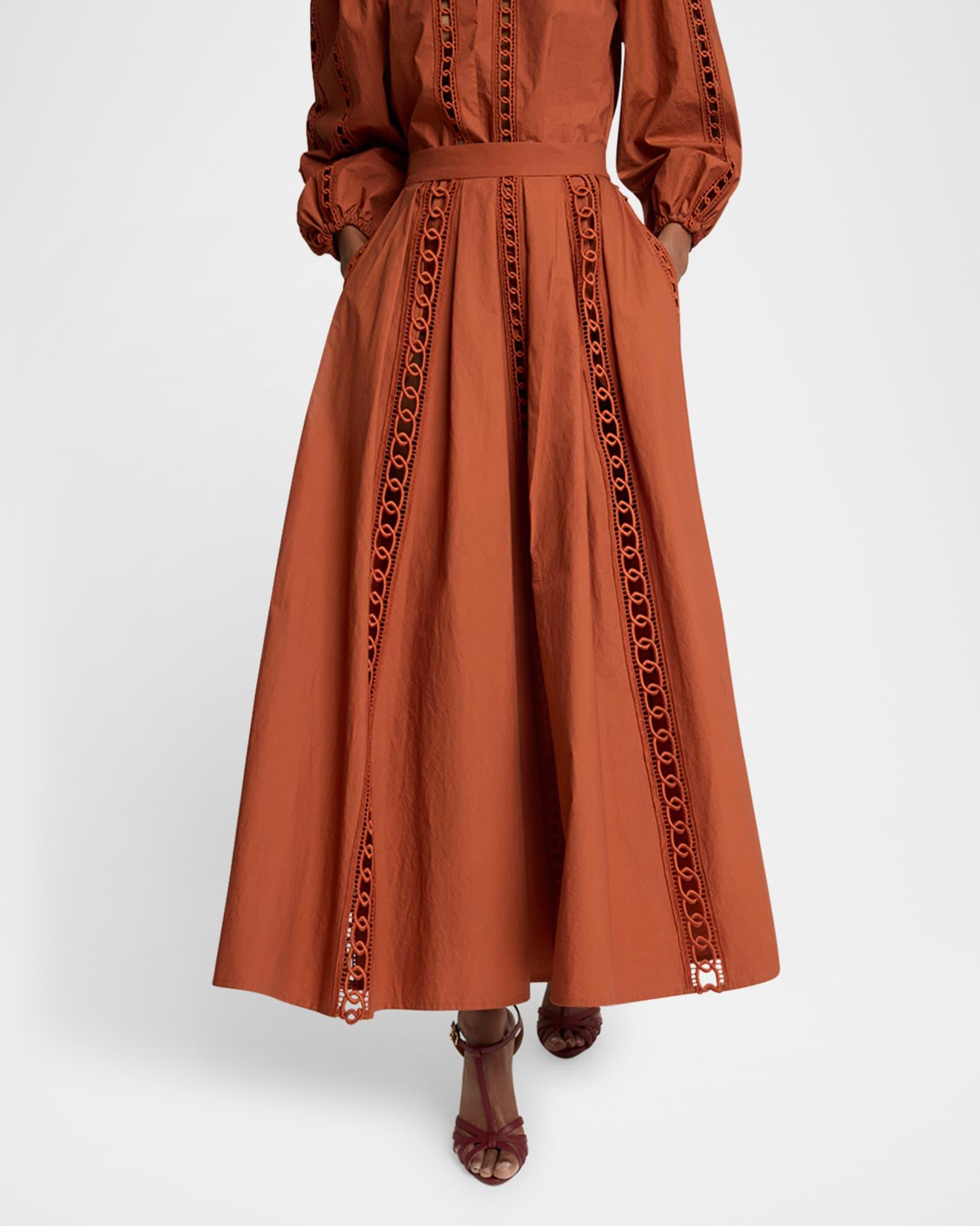 Macrame-Inset Cotton Midi Skirt Product Image