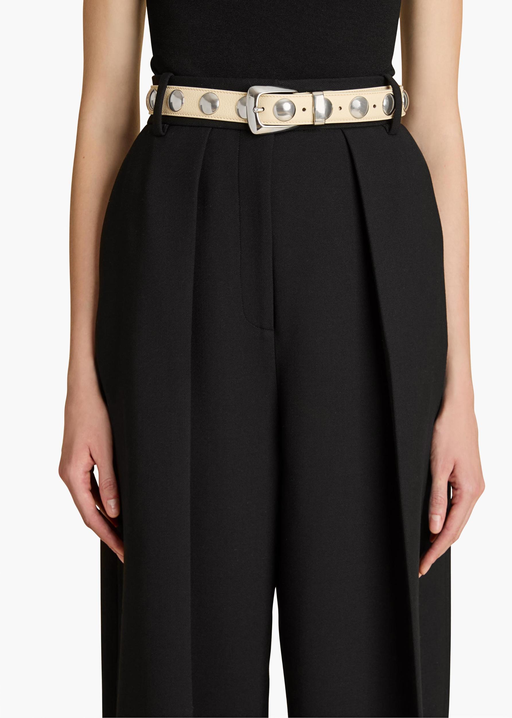 Benny Belt with Studs in Dark Ivory Leather and Silver Product Image