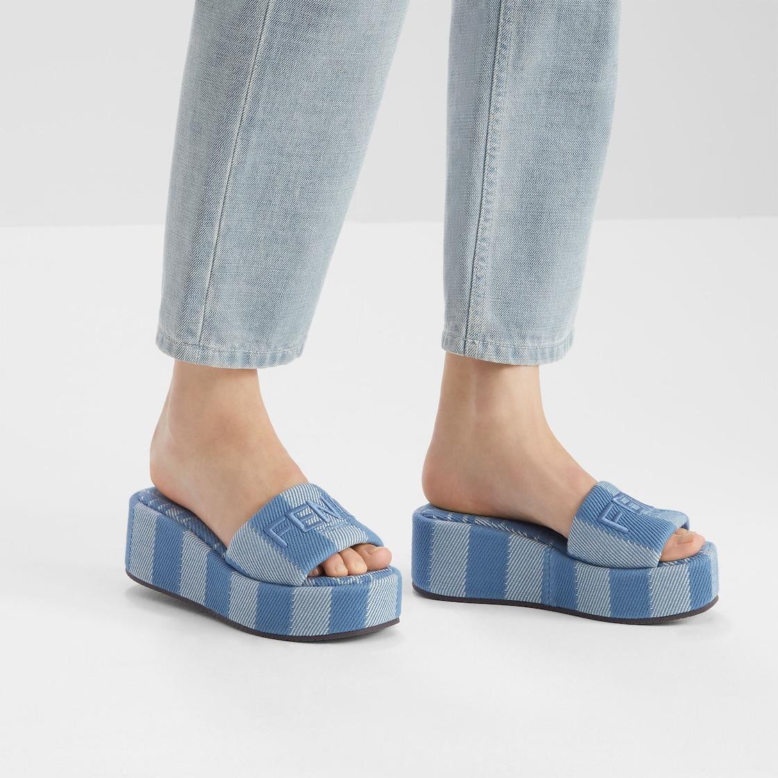 Fendi SunshineLight blue denim-effect jacquard flatform slides Product Image