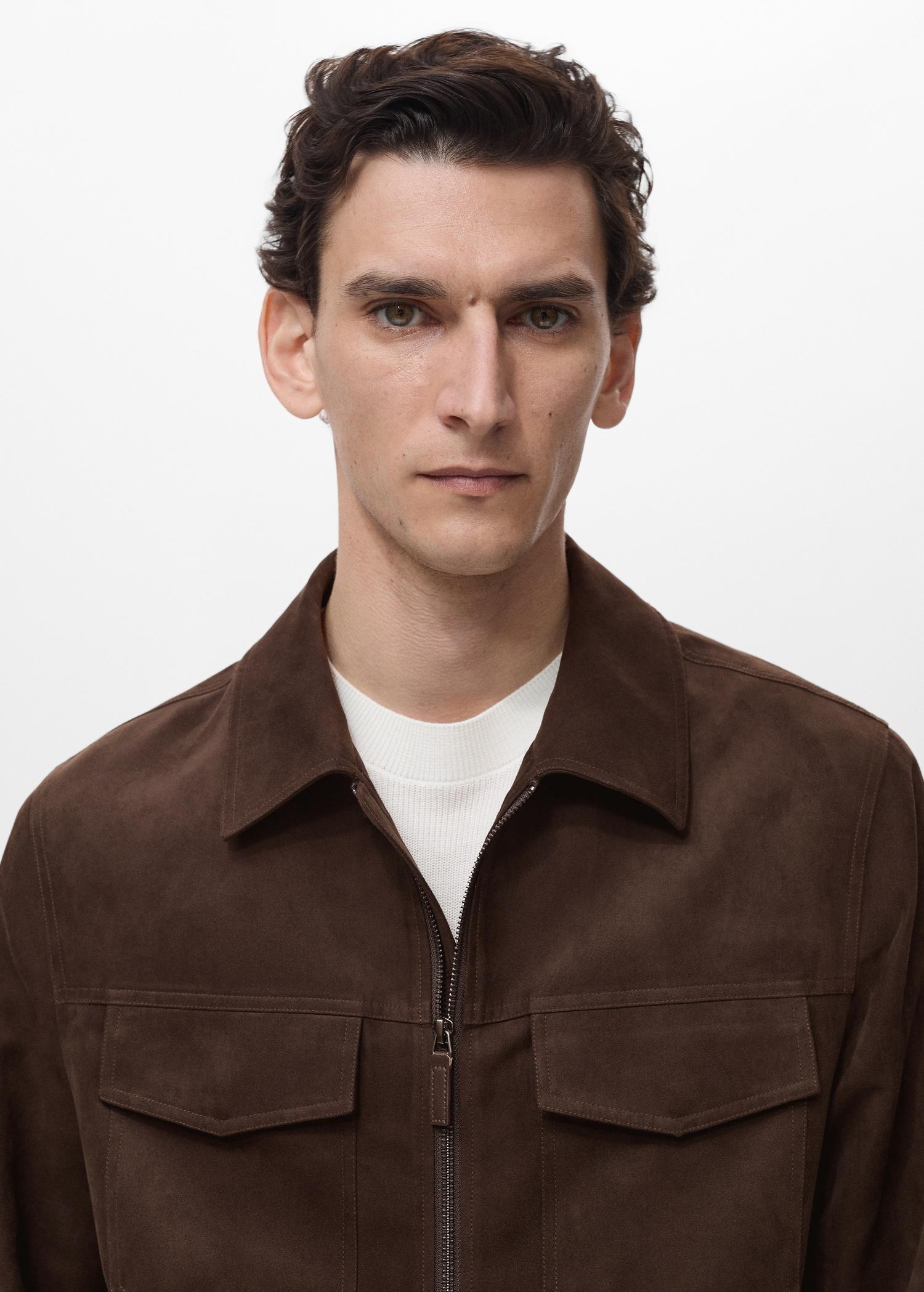 Suede-effect jacket with zip - Men | MANGO USA Product Image