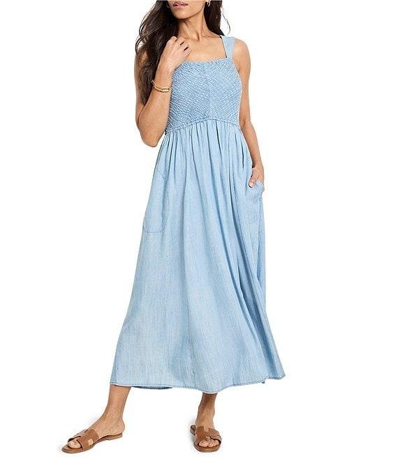 NIC + ZOE Sarah Denim Square Neck Sleeveless Fit-And-Flare Midi Dress Product Image