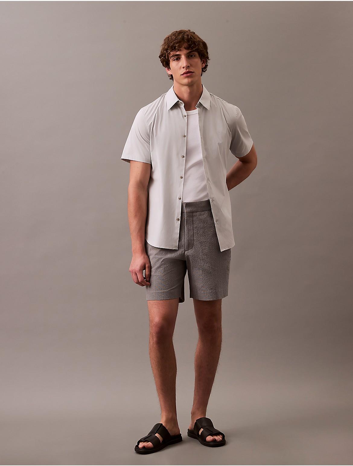 Calvin Klein Mens Cotton Seersucker Classic Short - Grey Product Image