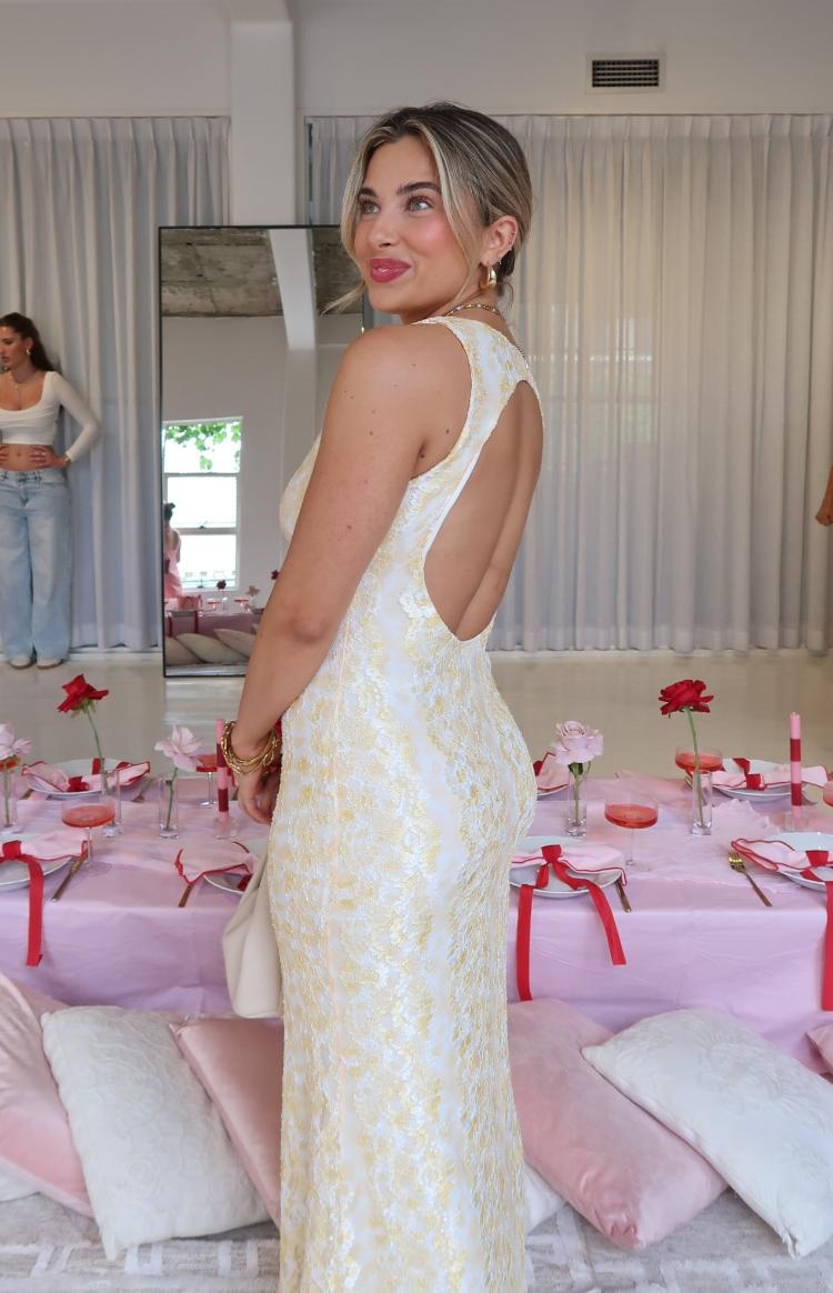 Farida Yellow Lace Maxi Dress Product Image