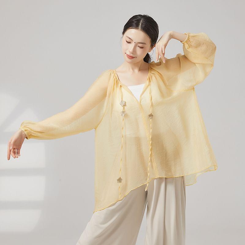 Long-Sleeve V-Neck Plain Dance Top Product Image