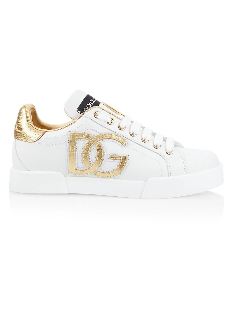 Womens Portofino Logo Metallic Leather Low-Top Sneakers Product Image