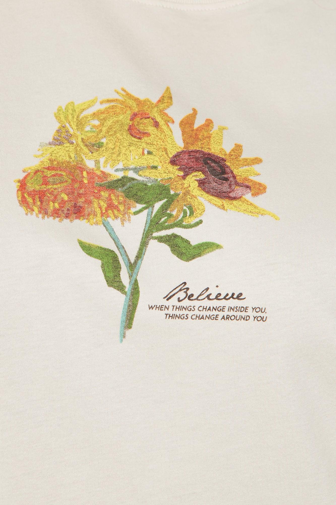 Van Gogh Sunflower Vase Washed Tee - Off White Female Product Image