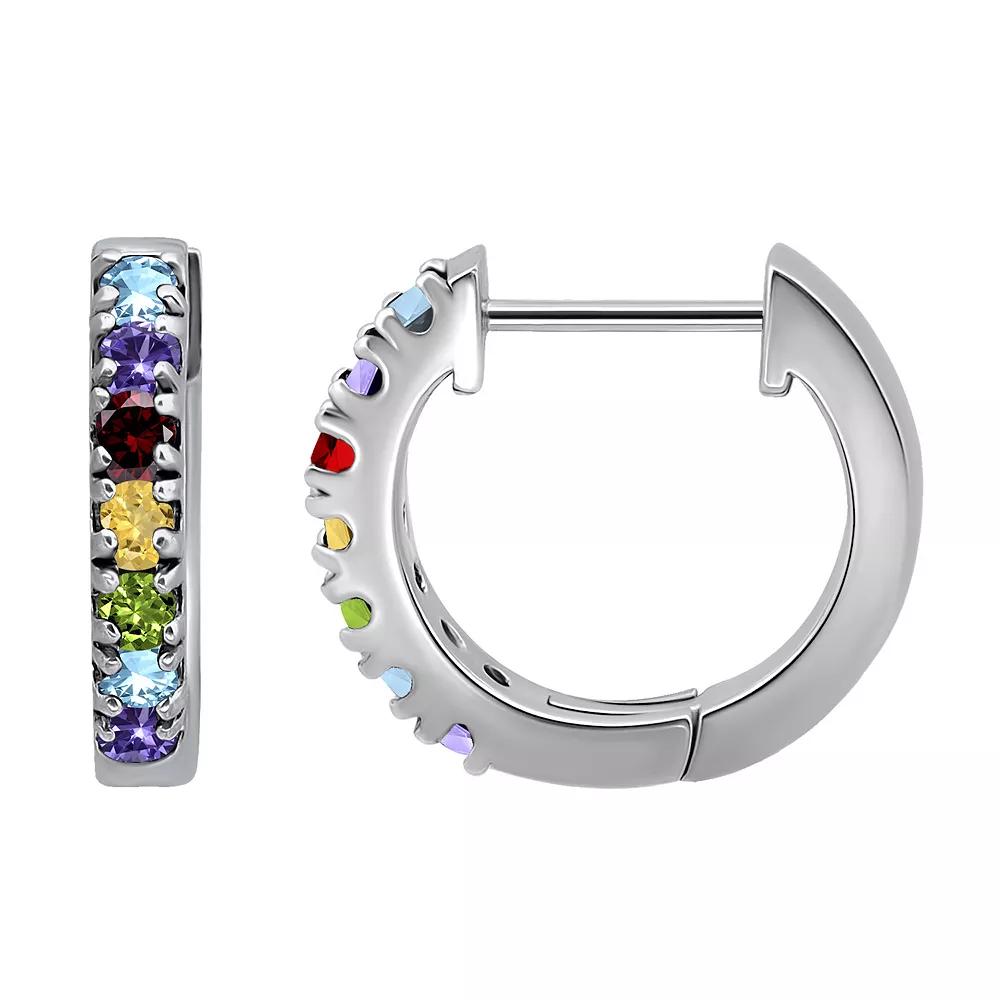 Aleure Precioso Sterling Silver Gemstone Huggie Earrings, Women's, Silver Tone Team Product Image
