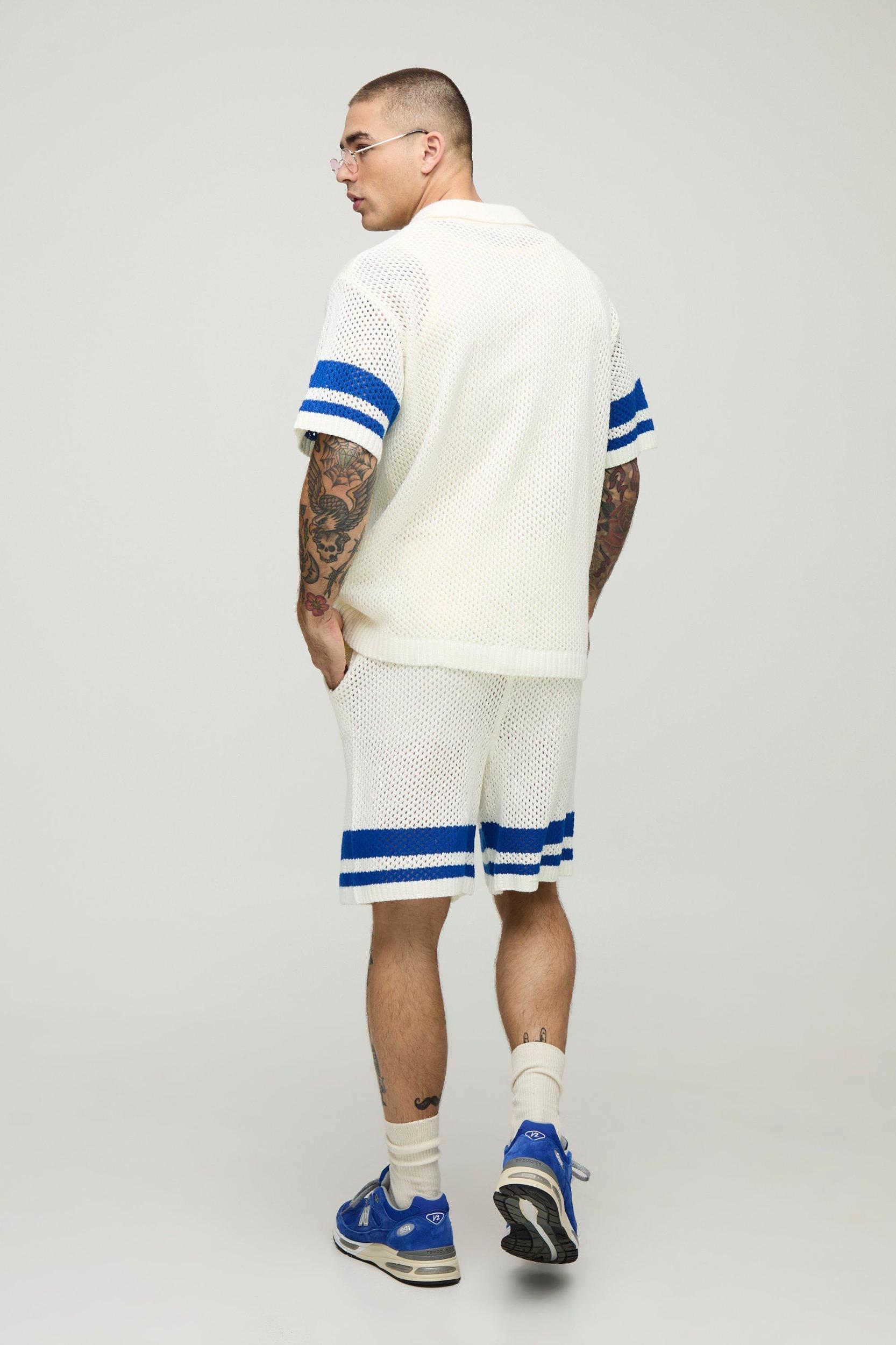 Relaxed Fit Striped Open Stitch Shorts | boohooMAN USA Product Image
