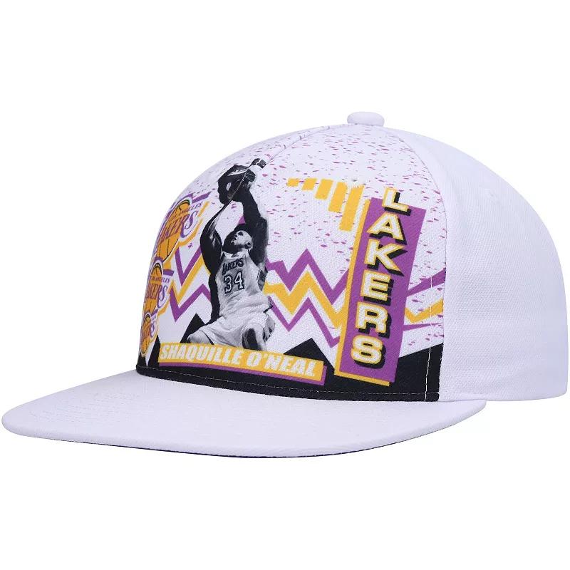 Men's Mitchell & Ness Shaquille O'Neal White Los Angeles Lakers Hardwood Classics 90's Playa Deadstock Snapback Hat Product Image
