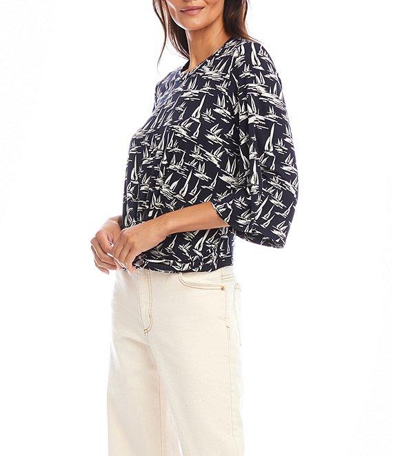 Karen Kane Sailboat Print Flare Sleeve Drape Front Top Product Image