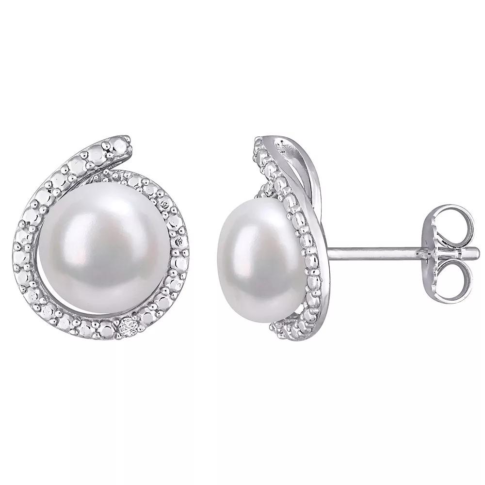 Stella Grace Sterling Silver Freshwater Cultured Pearl & Diamond Accent Halo Stud Earrings, Women's Product Image