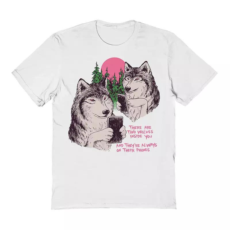 Men's COLAB89 by Threadless Two Wolves On Their Phones Graphic Tee, Size: Large, White Product Image