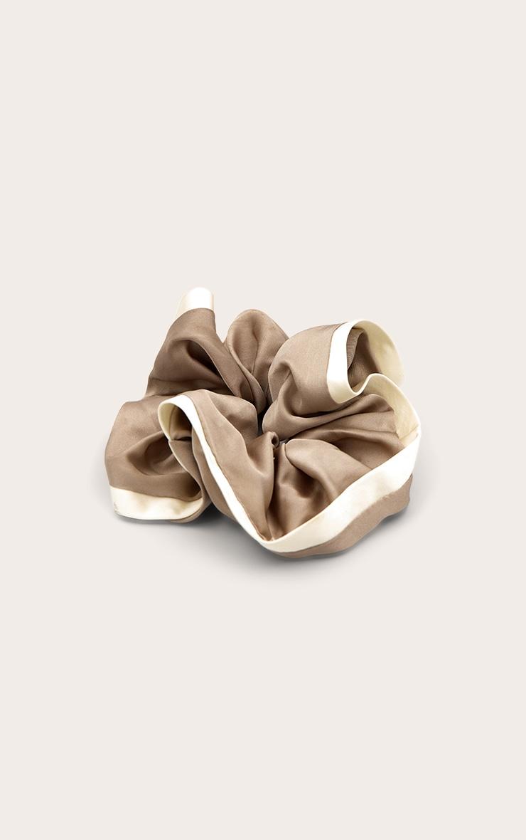 Taupe Satin Boarder Scrunchie Product Image