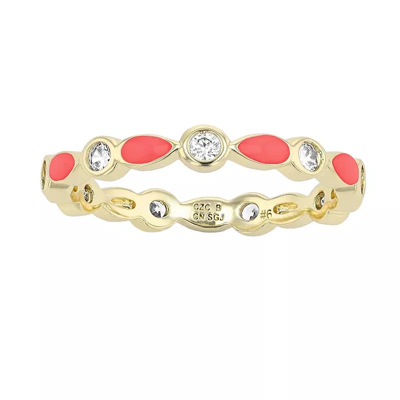 14k Yellow Gold Plated Clear Cubic Zirconia Colorful Marquise Enamel Stacking Ring, Womens, Red, 4 Product Image