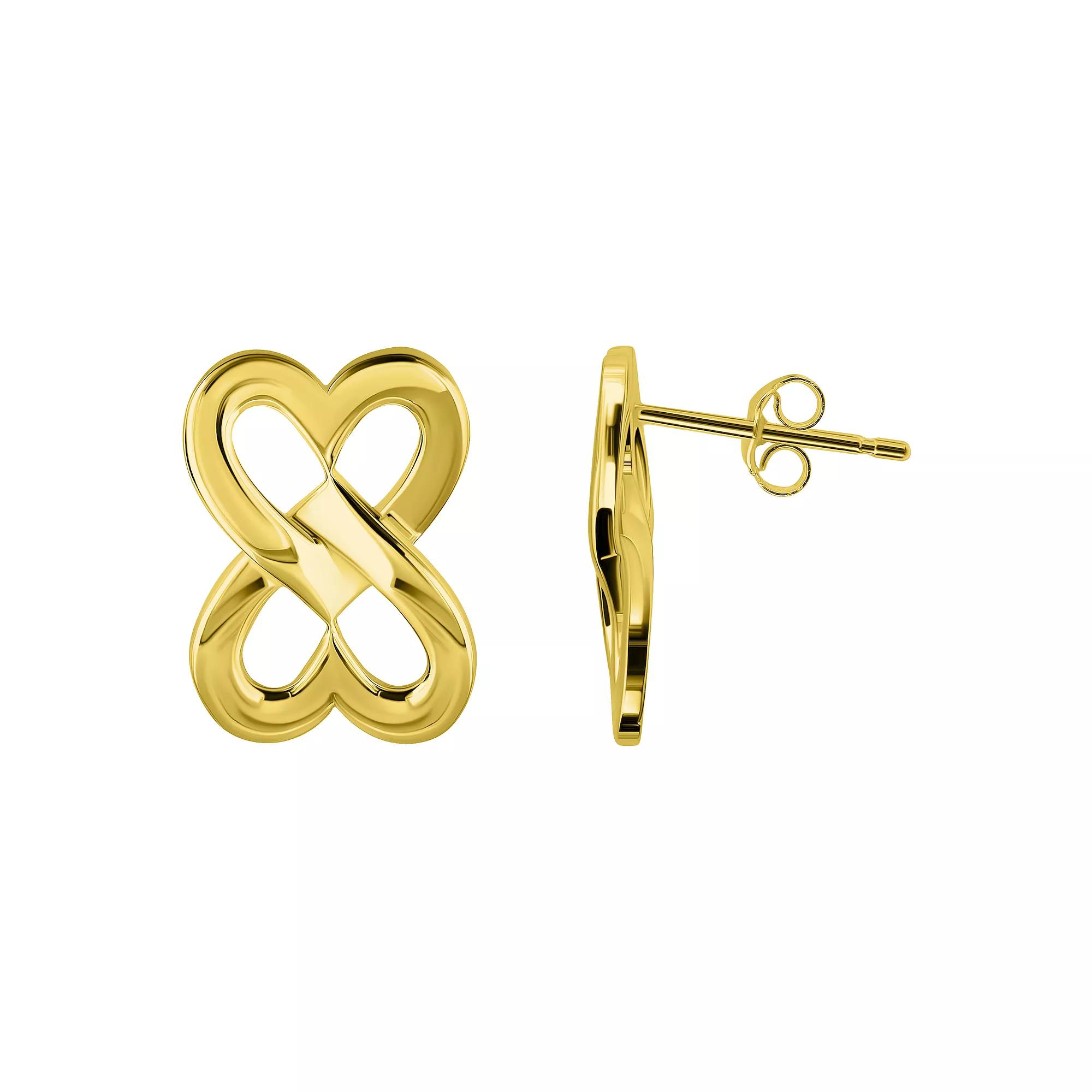 Aleure Precioso Polished Double Interlocking Hearts Post Earrings, Women's, Gold Tone Product Image