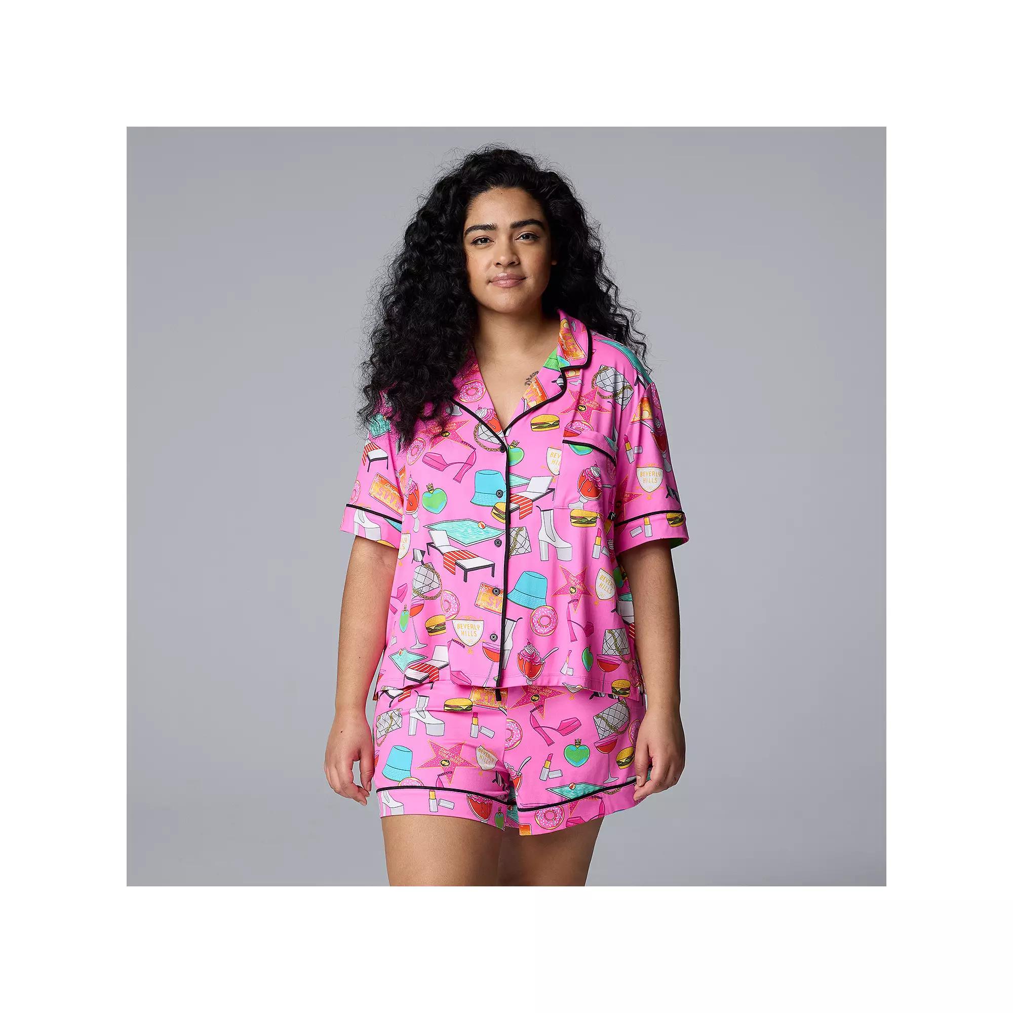 Plus Size Simply Vera Vera Wang 2-Piece Top & Boxer Sleep Set, Women's, Size: 3XL, Green Palm Product Image