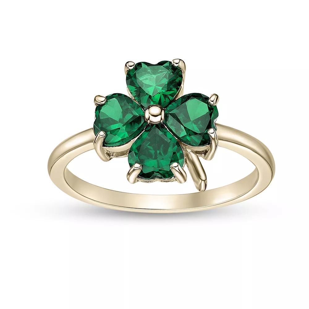 Gemminded 18k Gold Over Silver Lab-Created Emerald Clover Ring, Women's, Gold Tone Product Image