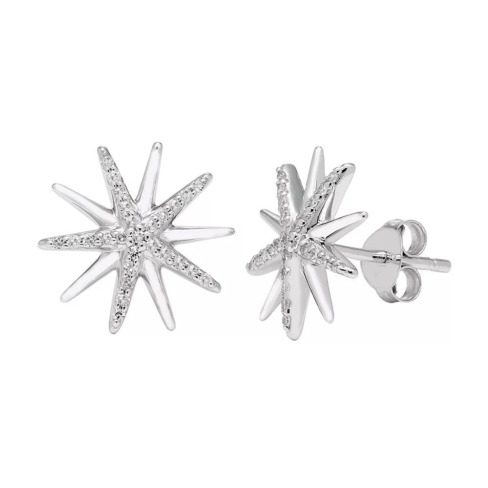 Womens Diamond 1/6 CT Starburst Earrings in Sterling Silver Product Image