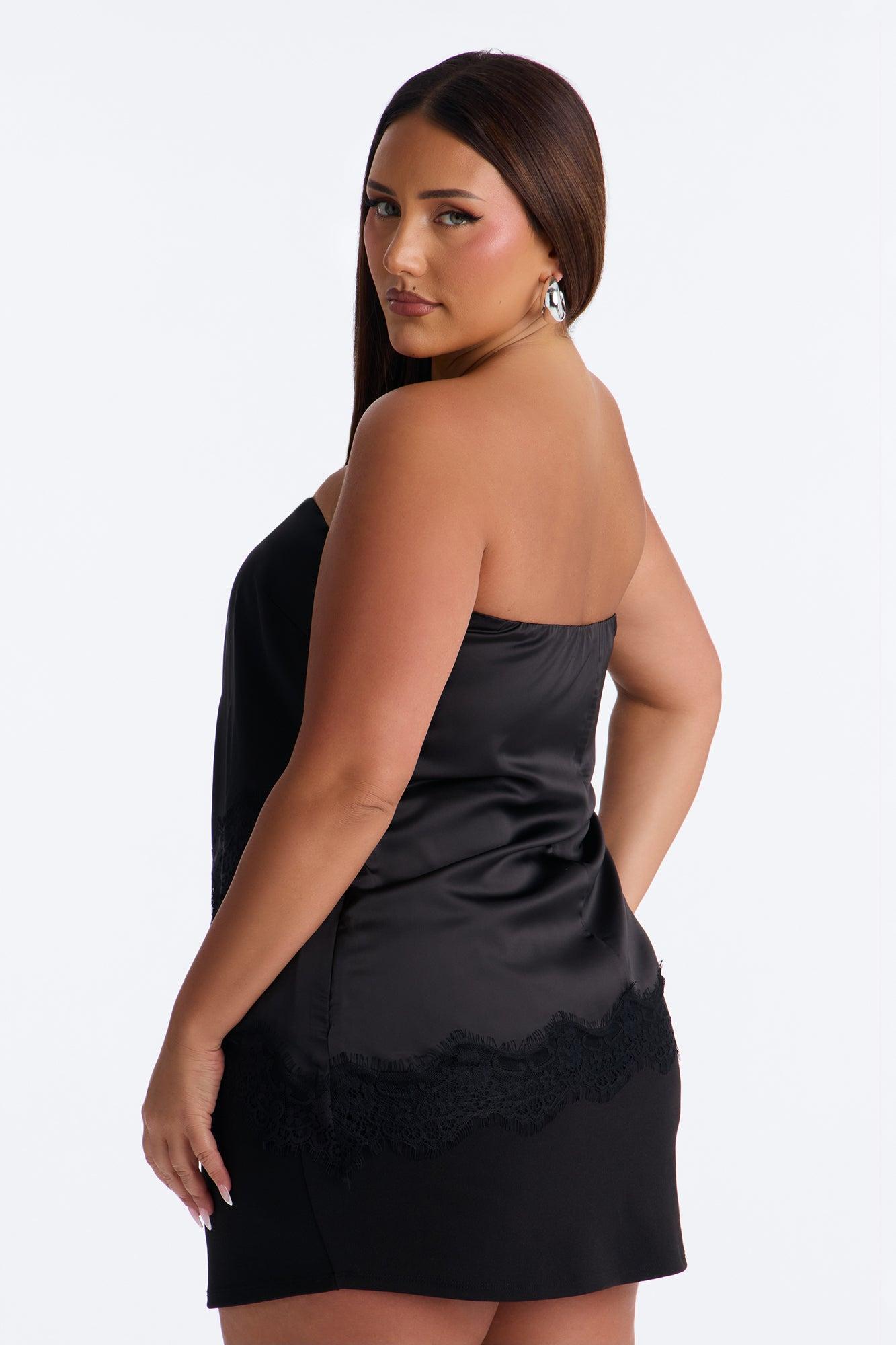 Pretty Poison Lace Trim Satin Tube Top - Black Female Product Image