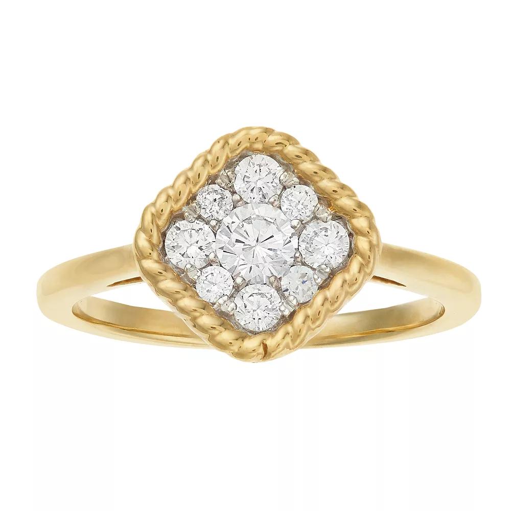 Sterling Silver 10k Gold Plated 1/2 Carat T.W. Diamond Cluster Ring, Women's, Size: 8 Product Image