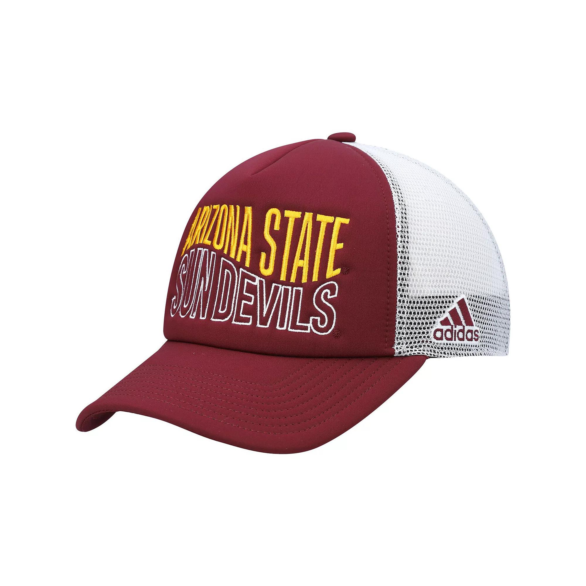 Men's adidas Maroon/White Arizona State Sun Devils Wave Foam Trucker Snapback Hat, Red Product Image