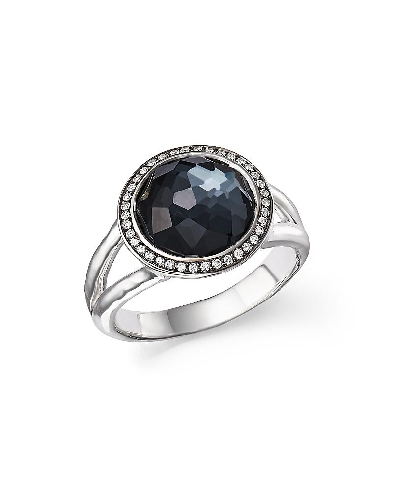 Ippolita Stella Ring in Hematite Doublet with Diamonds in Sterling Silver Product Image