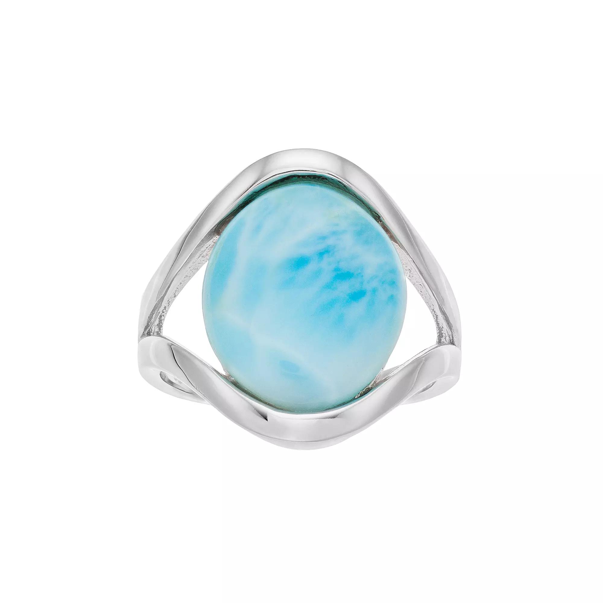 Sterling Silver Larimar Cabochon Split Shank Ring, Women's, Size: 6 Product Image