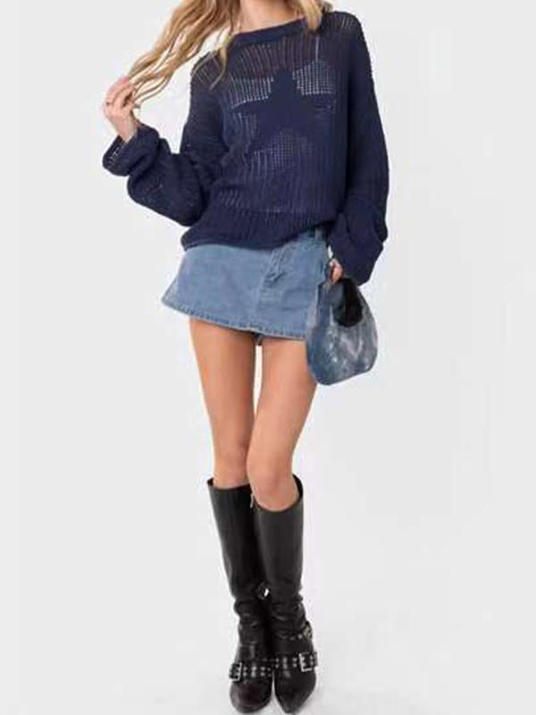 Cutout Star Print Loose Sweater Product Image